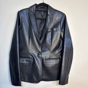 Aqua Womens‎ Faux Leather Single Button Blazer Jacket Solid Black Size Large